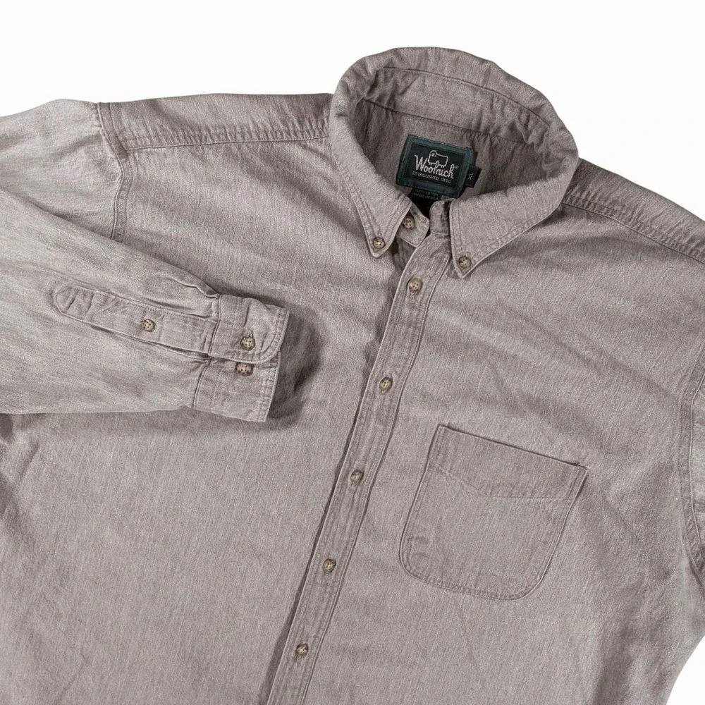 Vintage WOOLRICH Shirt‎ XL Mens Gray Chambray Button Up Barn Heavy Outdoor USA